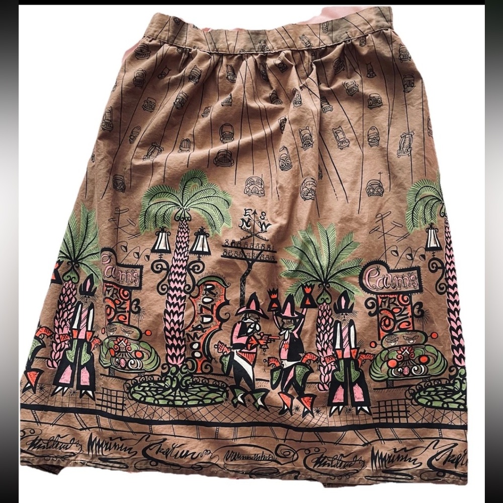 VINTAGE 1950s SAUL STEINBERG Tin Horn Holiday Piazza Print Apron -Rare In Brown